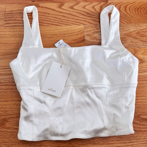 NWT Aritzia Wilfred Free Satin Shine Bustier Top in Ivory/Light Birch - Picture 2 of 8